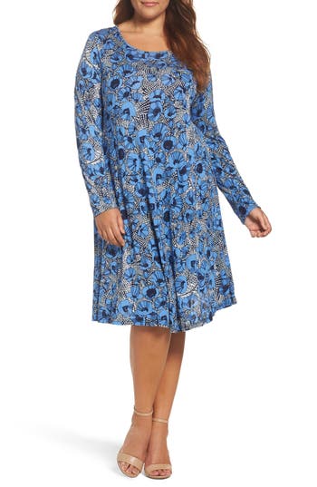 GLAMOROUS Plus Size Women'S Floral Print Jersey Swing Dress, Sky Blue ...