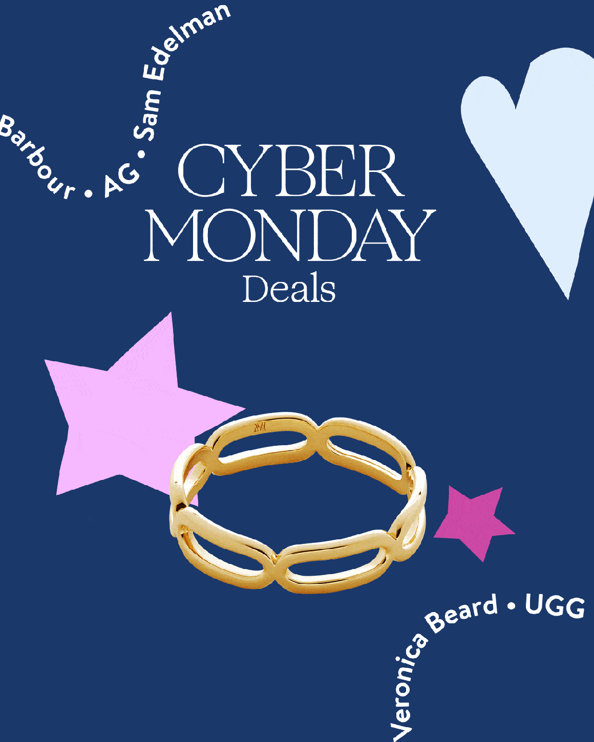 Cyber Monday Deals; a gold ring.