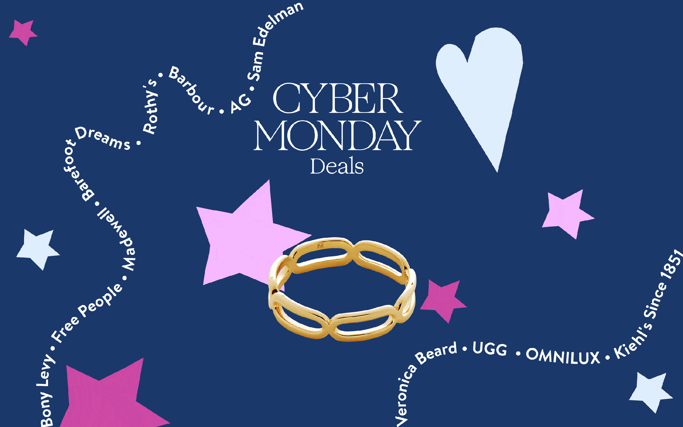 Cyber Monday Deals; a gold ring.