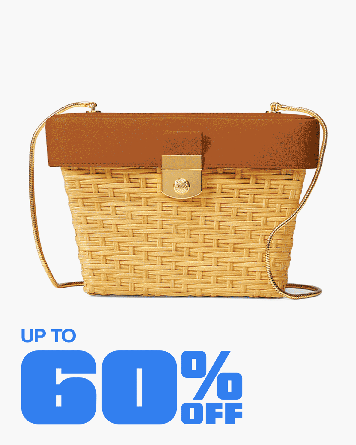 Veronica Beard woven straw crossbody bag with brown leather flap and gold chain strap. 