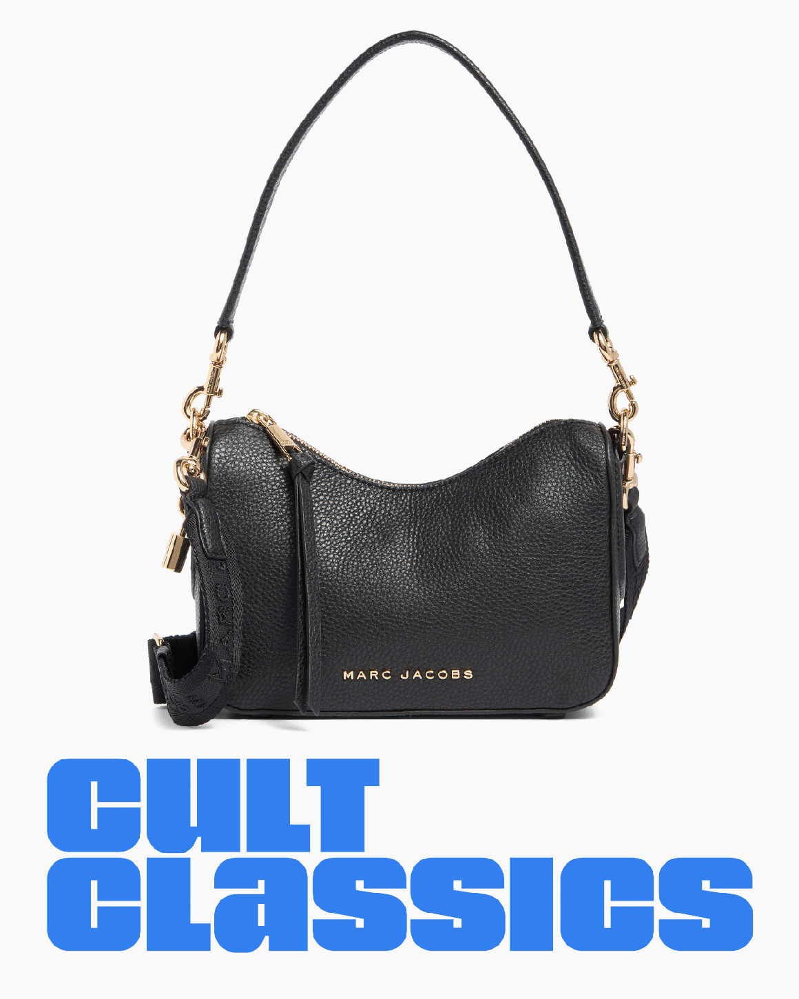 Marc Jacobs The Crescent black pebbled leather hobo bag with gold hardware.