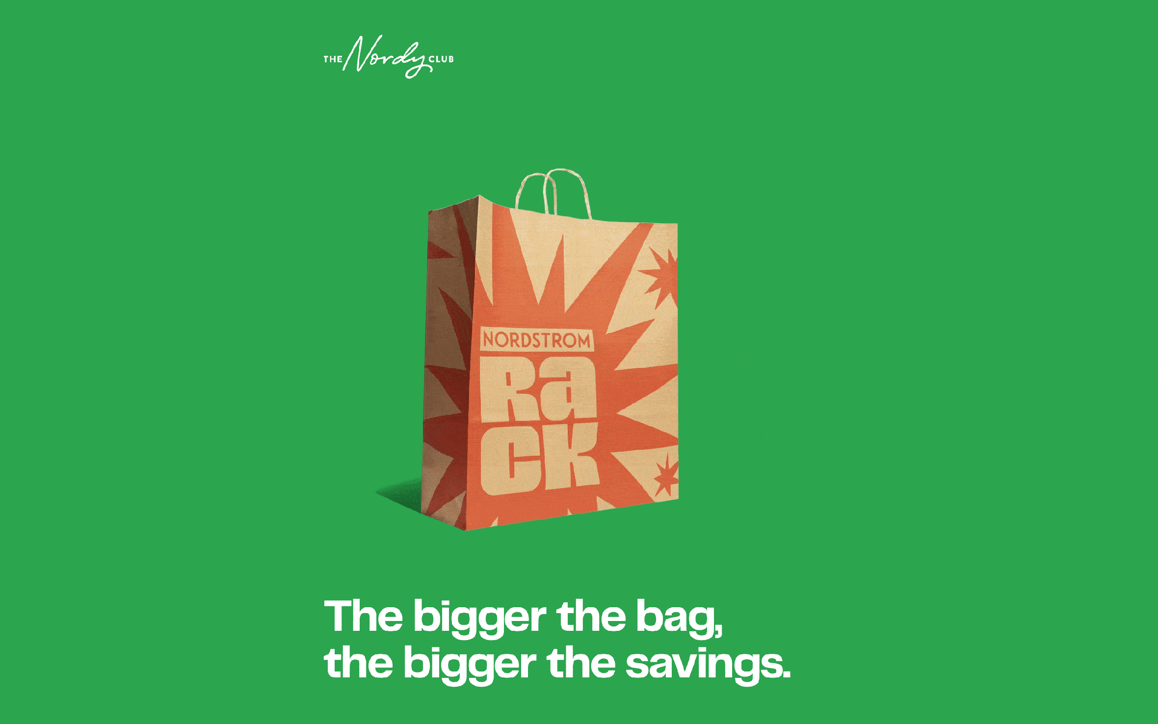 Items fall into a Nordstrom Rack shopping bag. A Nordstrom credit cardmember can save an extra 5% on every purchase at Nordstrom Rack. The bigger the bag, the bigger the savings.