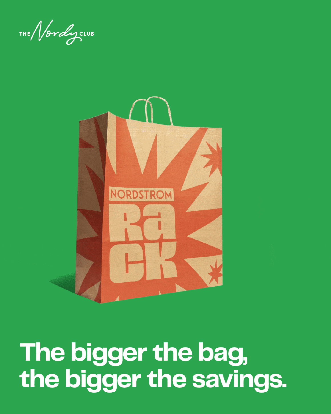 Items fall into a Nordstrom Rack shopping bag. A Nordstrom credit cardmember can save an extra 5% on every purchase at Nordstrom Rack. The bigger the bag, the bigger the savings.