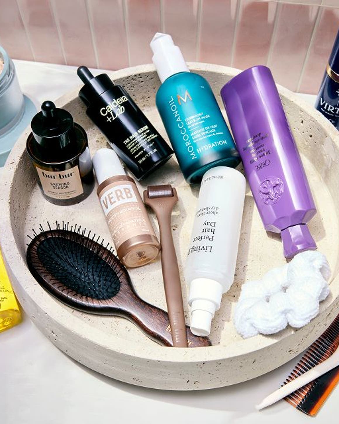 An assortment of hair and scalp treatments and masks.