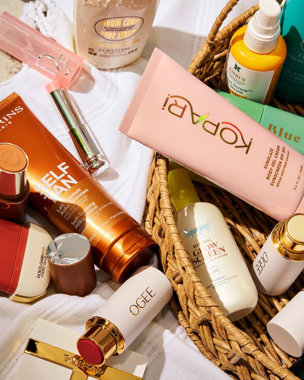 Self-tanner, sunscreen and makeup.