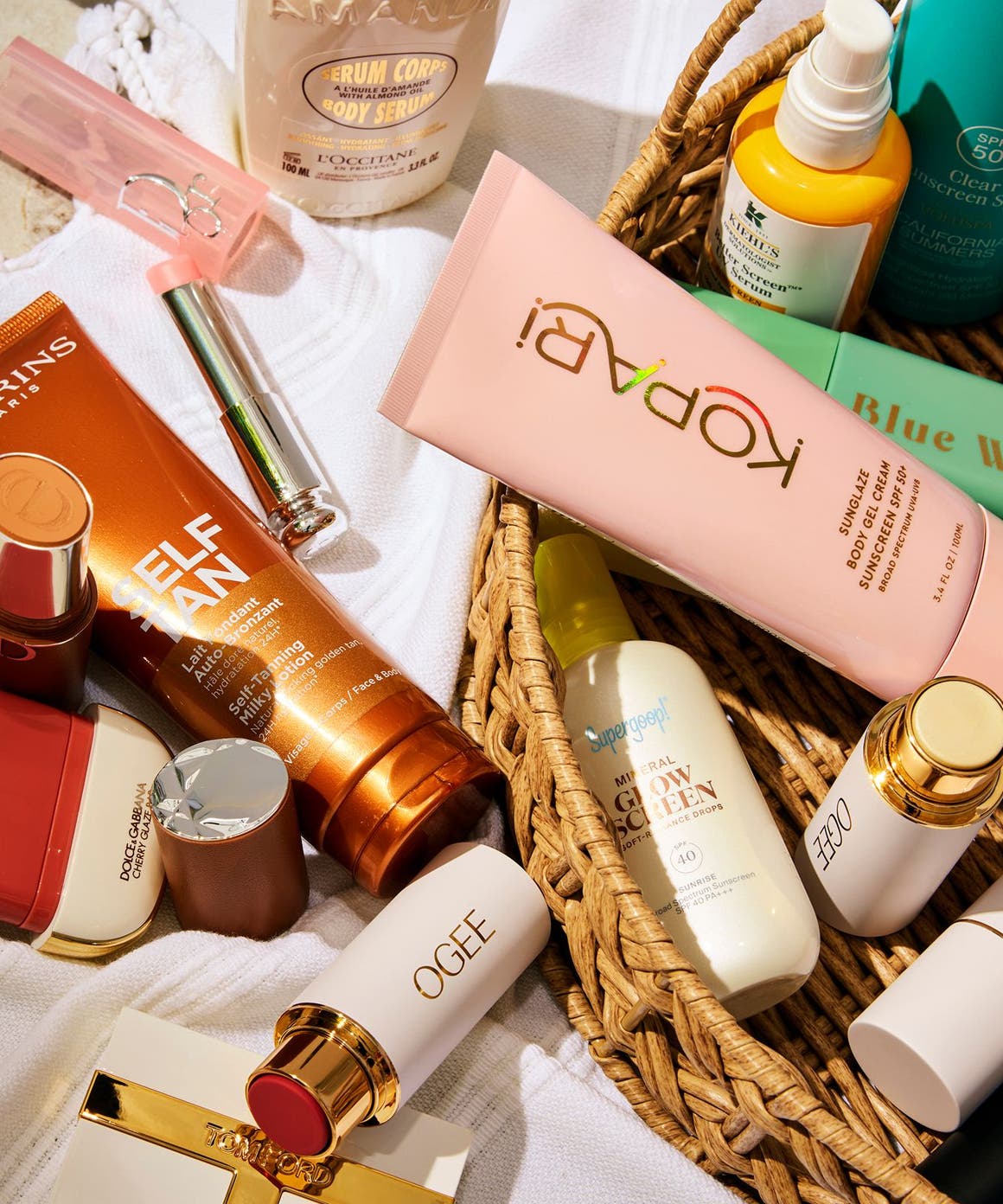 Self-tanner, sunscreen and makeup.
