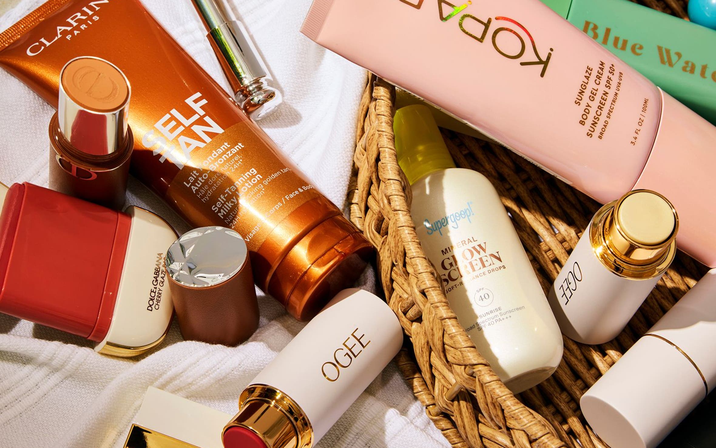 Self-tanner, sunscreen and makeup.