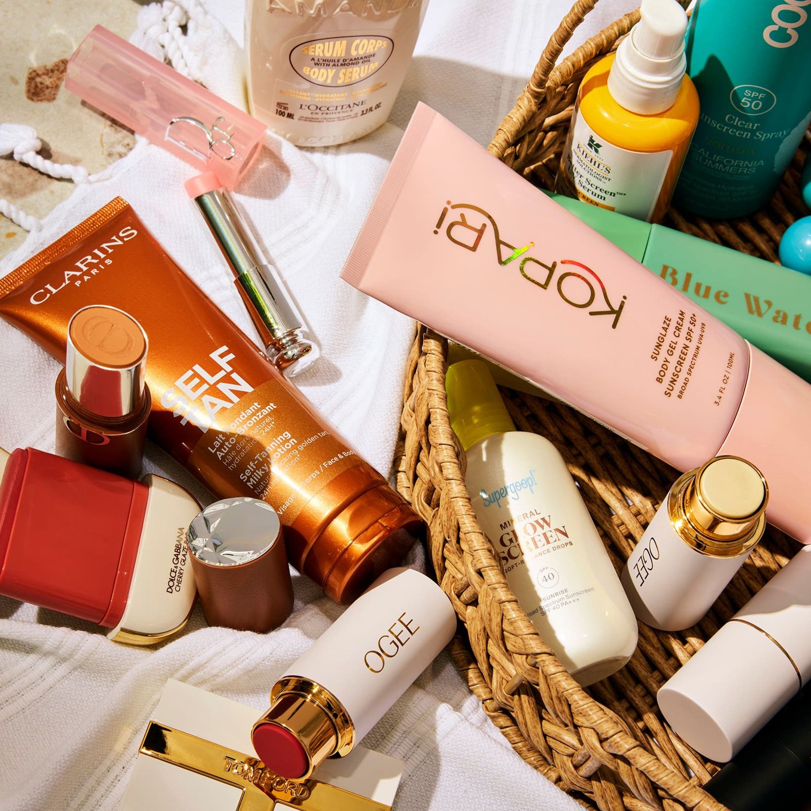Self-tanner, sunscreen and makeup.