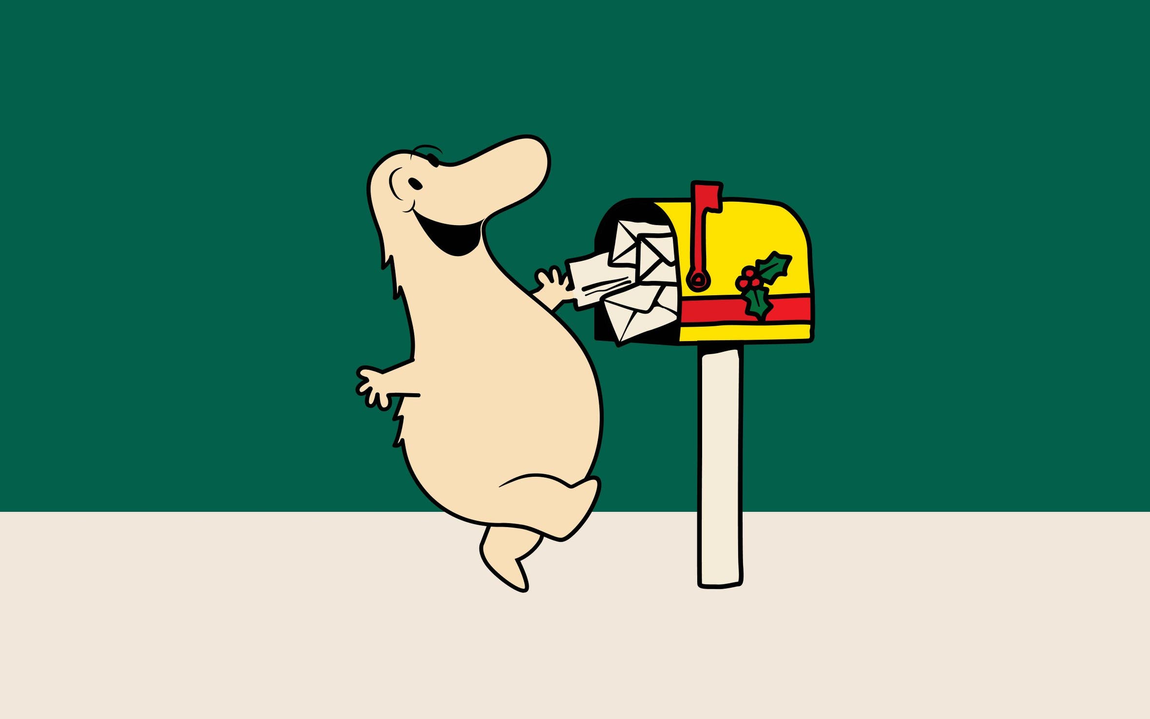 Nordy mascot putting letters in a mailbox.
