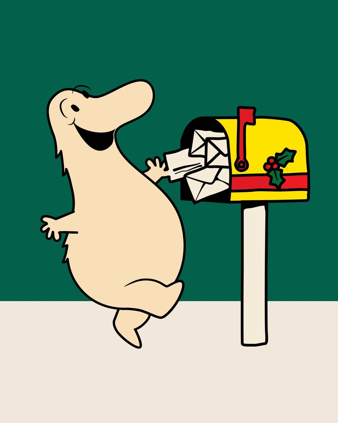 Nordy mascot putting letters in a mailbox.