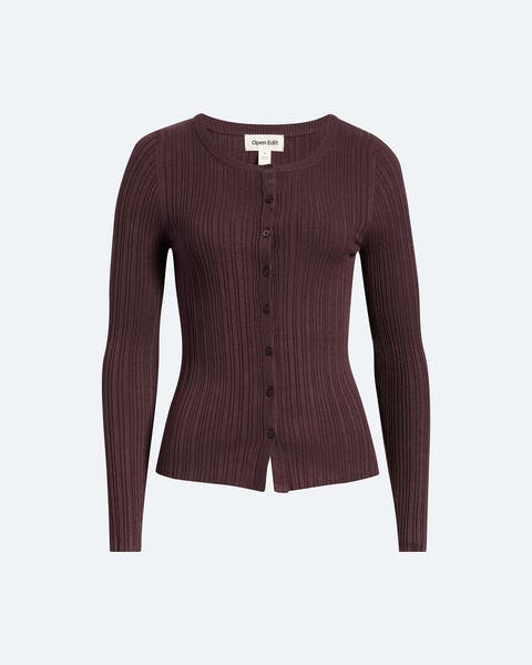A women's brown cardigan product shot.