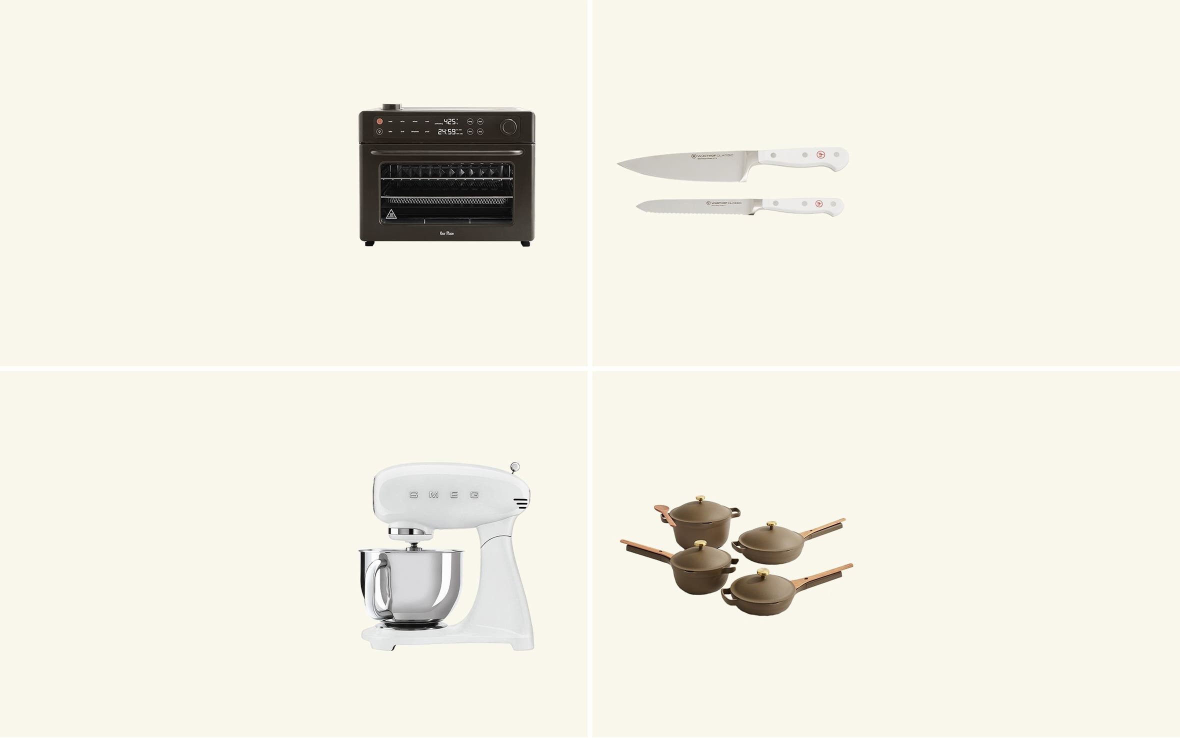 A collage of cookware, appliances and more. 