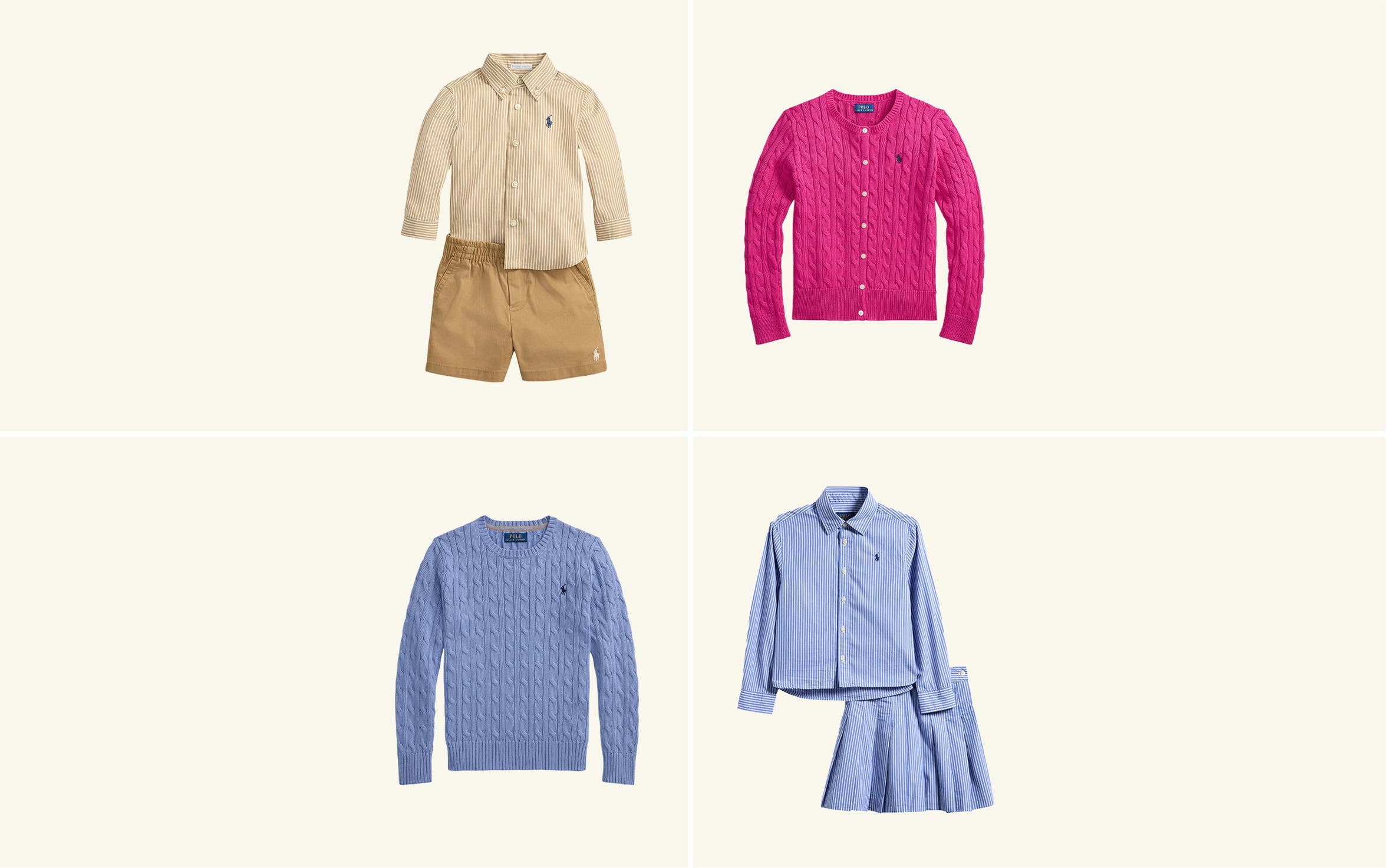 A collage of kids’ separates.