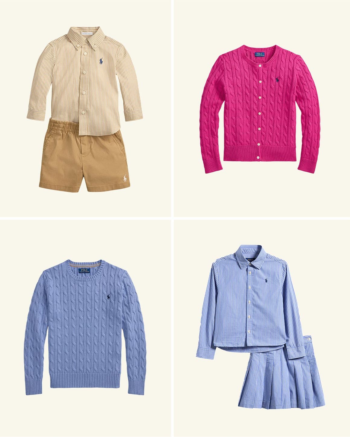 A collage of kids’ separates.