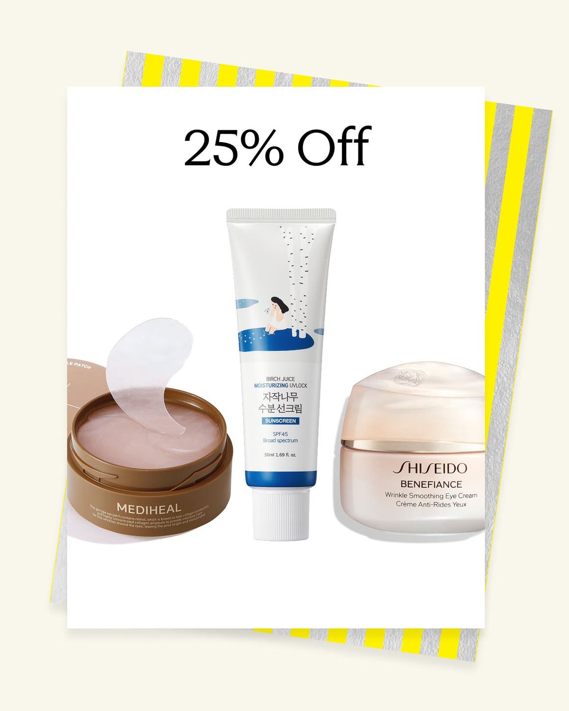 Eye cream, sunscreen and eye patches.