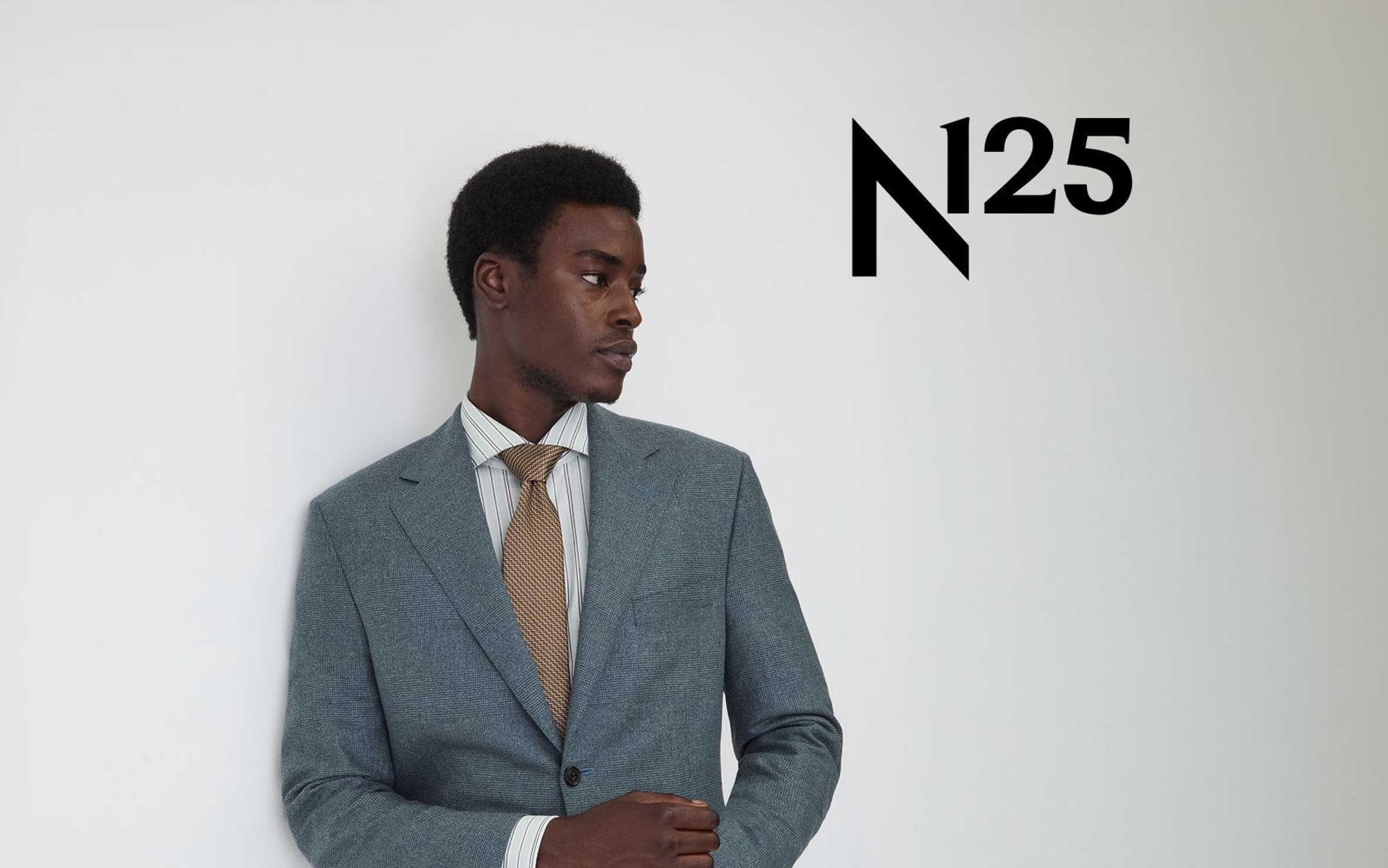 Man wearing Peter Millar suit, dress shirt, and tie.