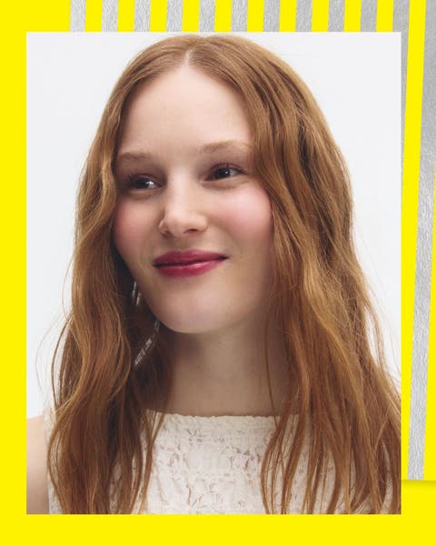 Model with red hair.