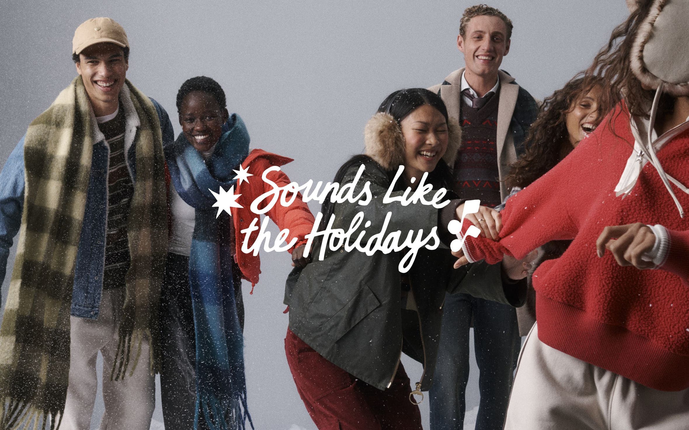 Sounds like the holidays. Men and women in winter outerwear.