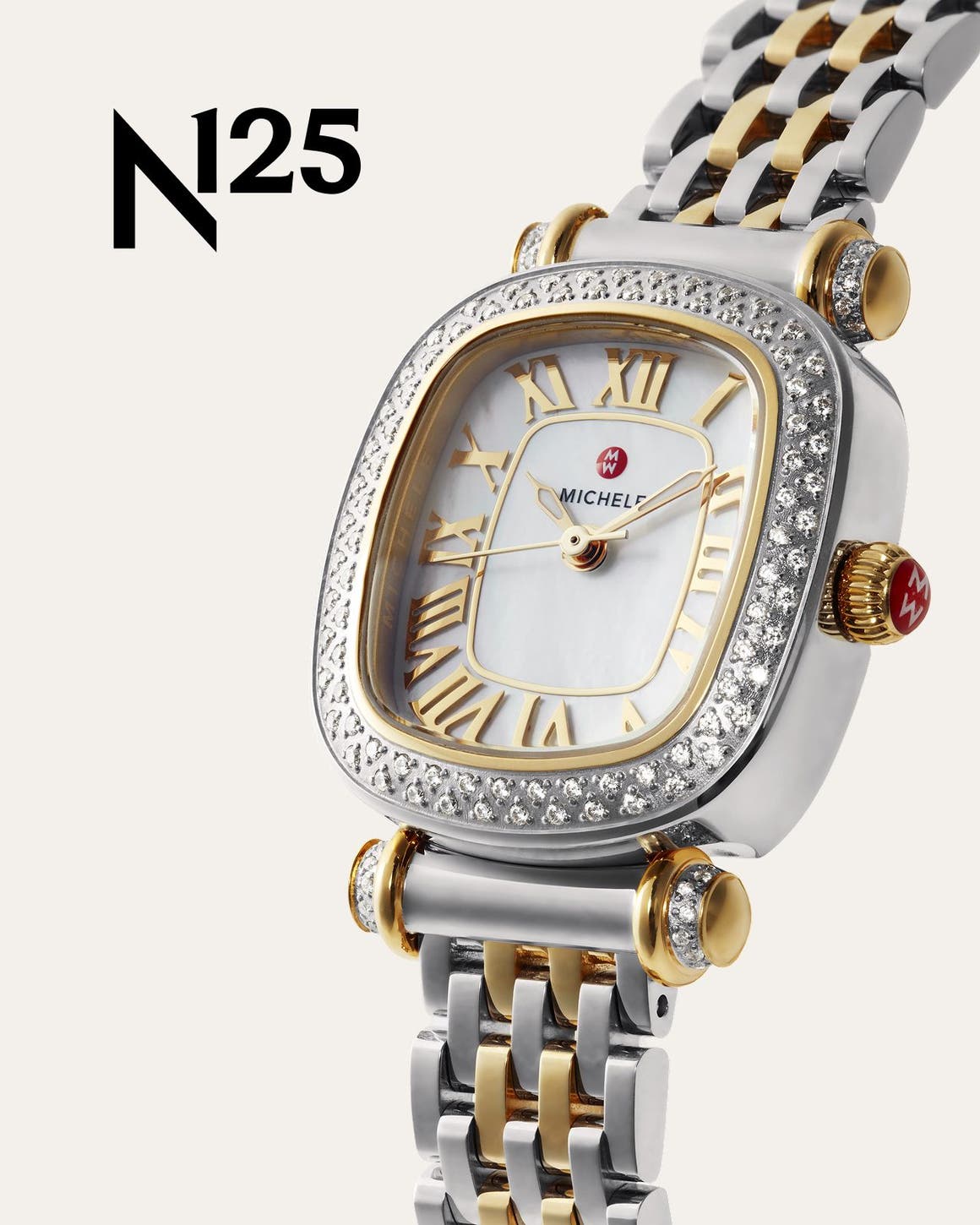 A MICHELLE watch and the Nordstrom 125th Anniversary logo.
