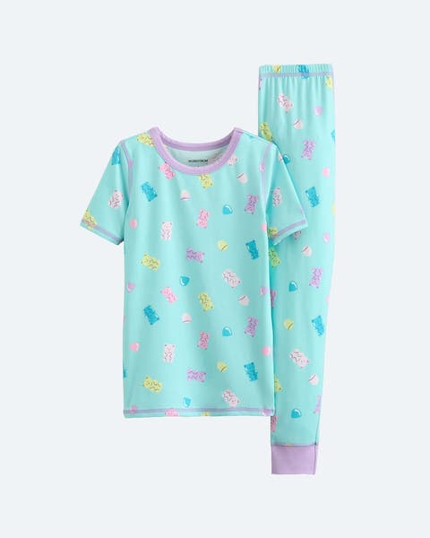 A teal pajama set for little girls.