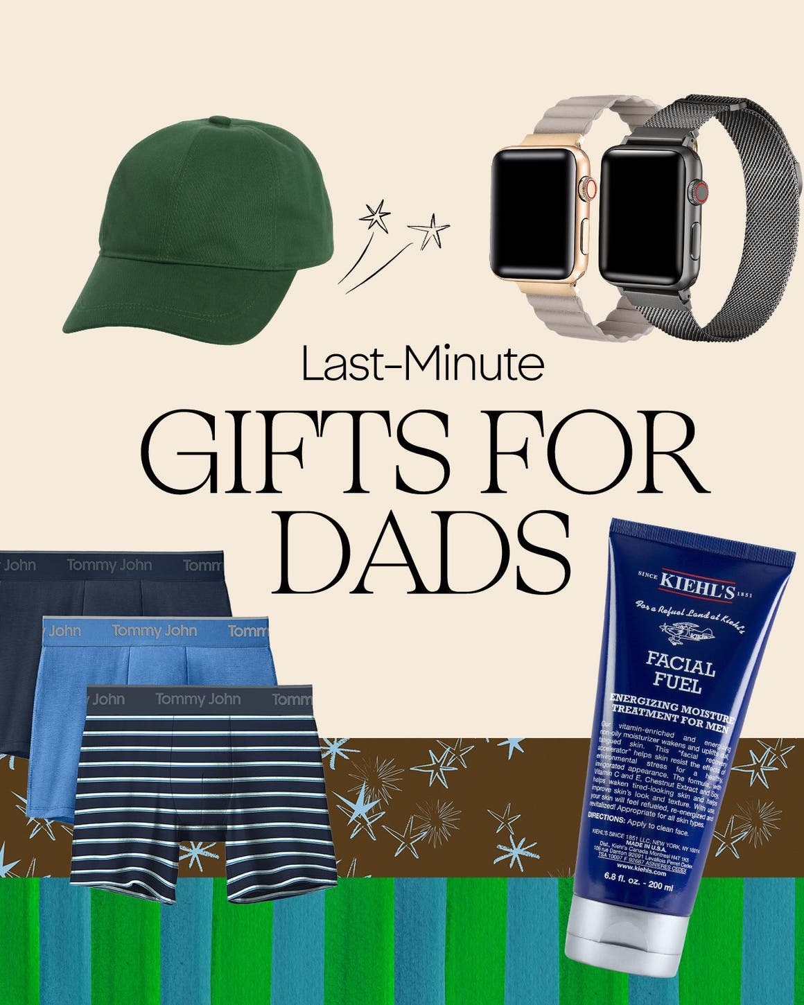 Last-minute gifts for dads; a collage of Father's Day gifts.