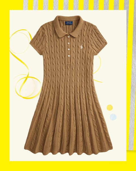 A girls’ brown knit dress.
