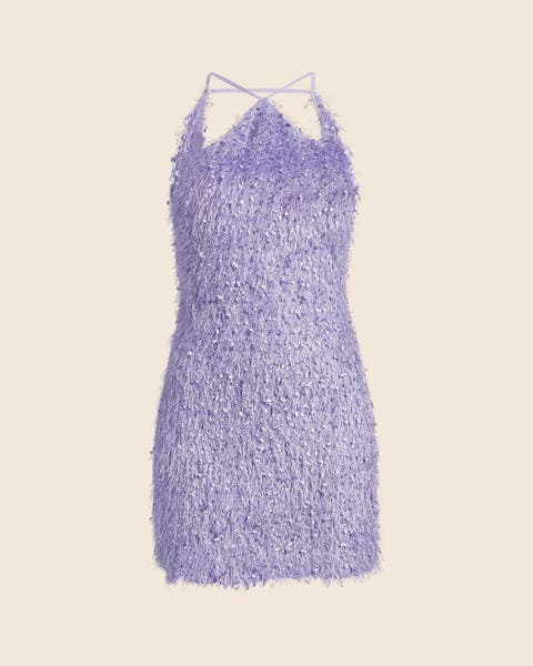 Sparkly purple halter dress
