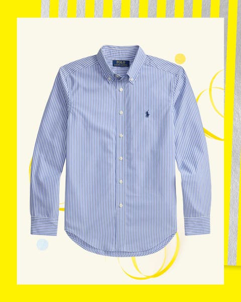 A boys' blue and white striped button up.