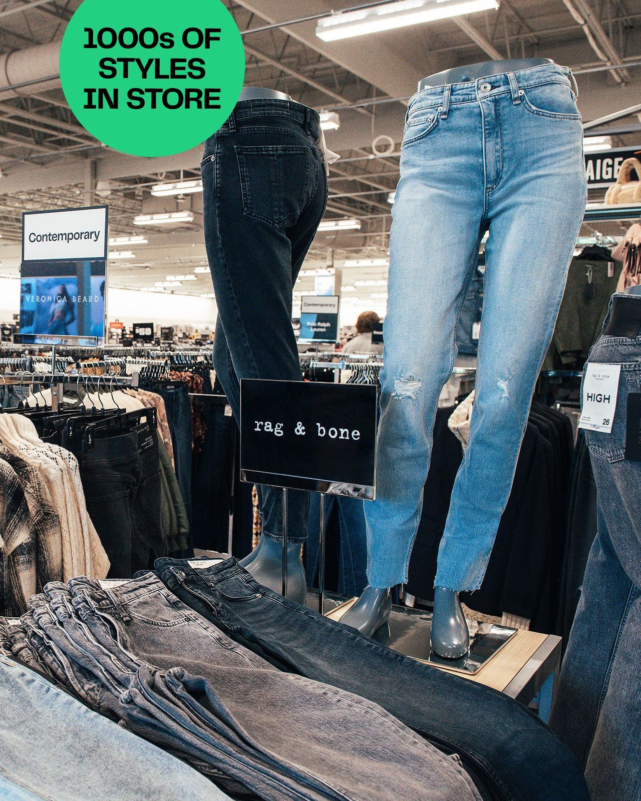 1000s of styles in store. Interior view of a Nordstrom Rack store.