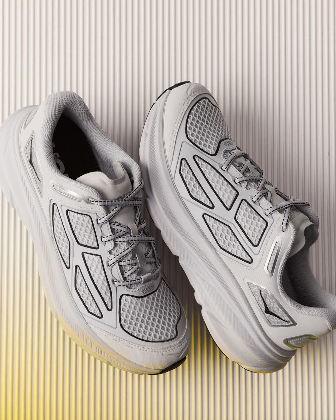 A pair of Hoka sneakers.