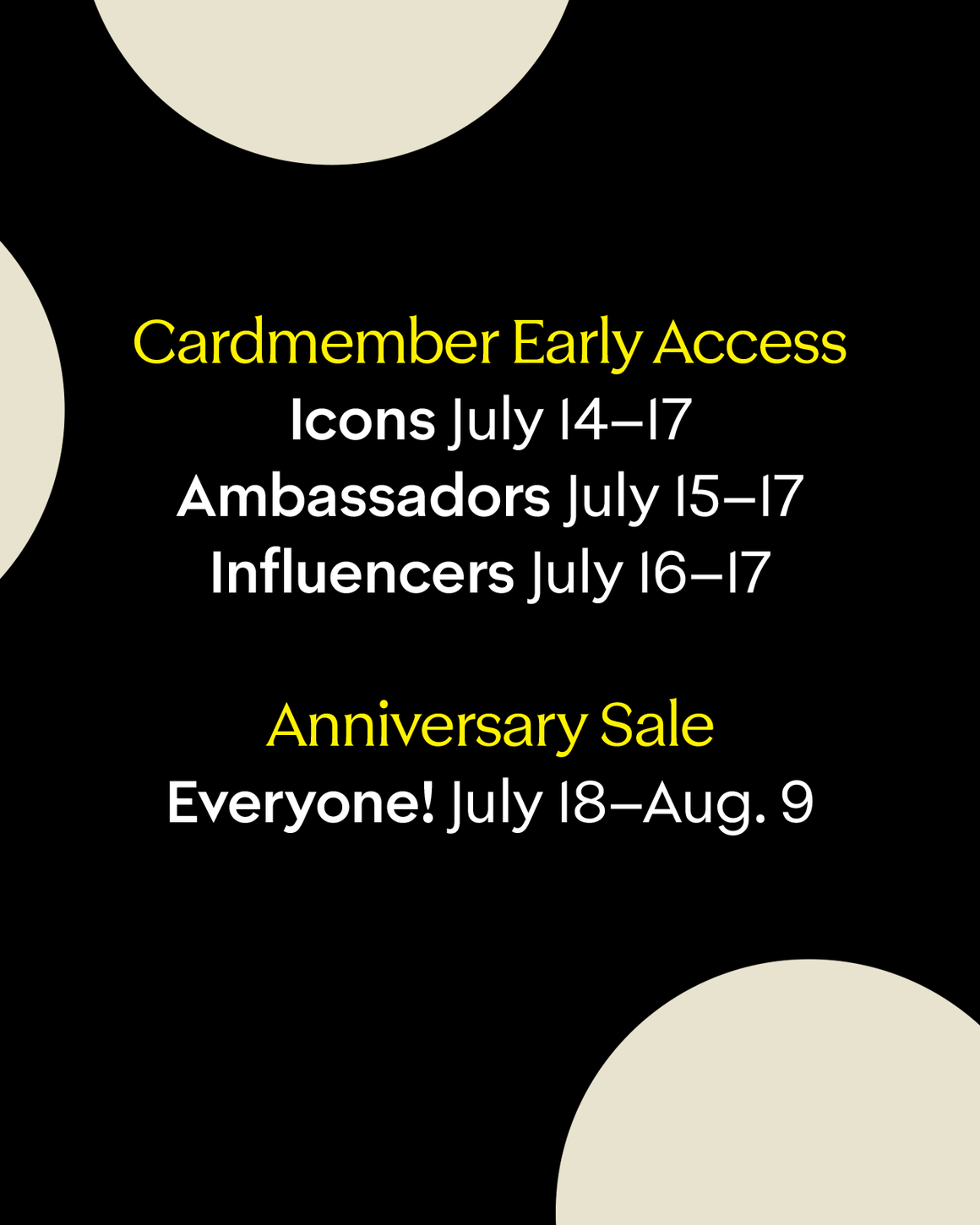 Anniversary Sale shopping dates.
