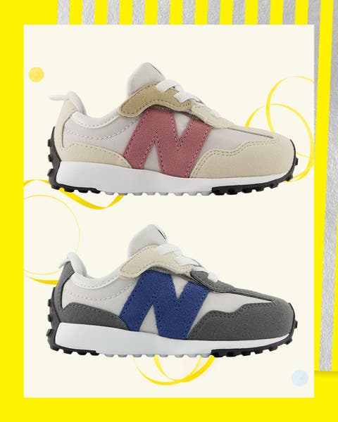 Kids new balance sneakers in two color ways.