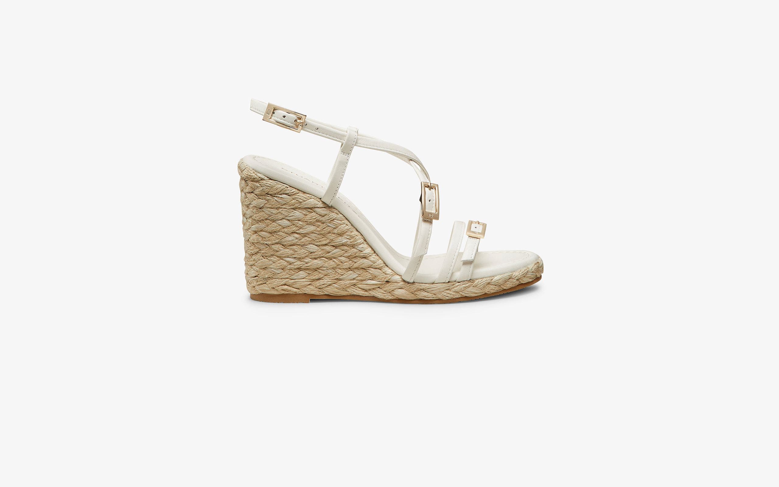 White espadrille wedge sandals.
