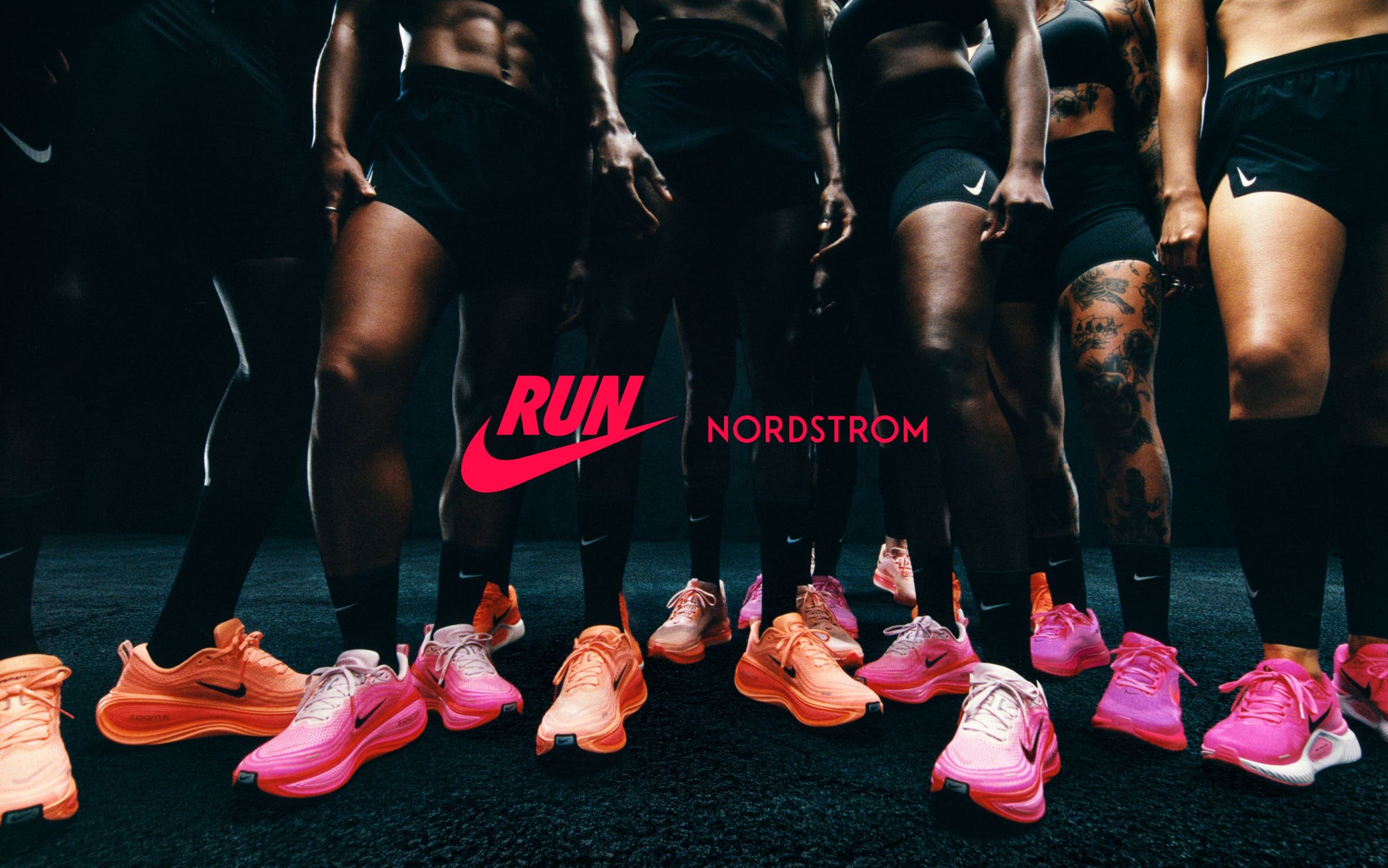 Nike Running x Nordstrom. Women and men wearing Nike sneakers.