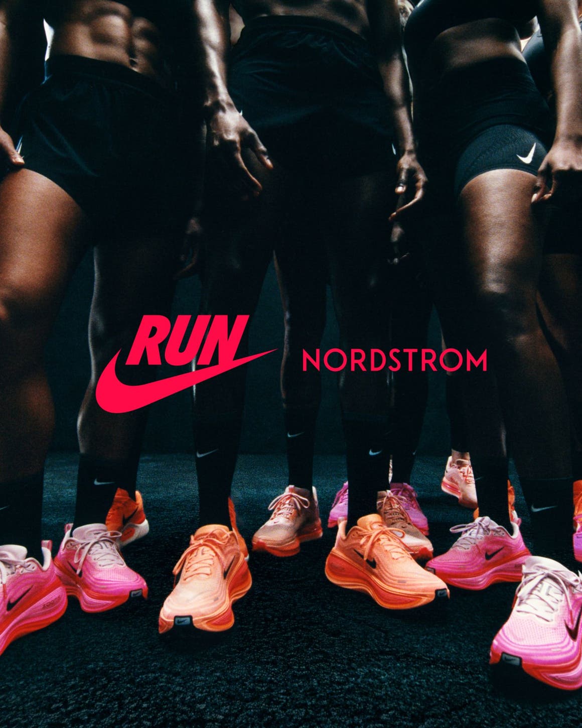 Nike Running x Nordstrom. Women and men wearing Nike sneakers.