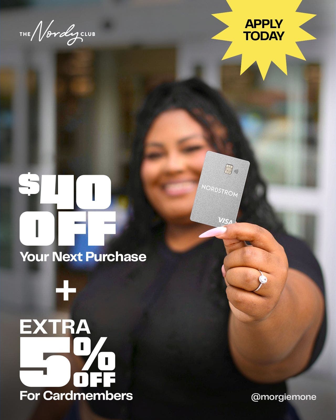 $40 off your next purchase plus an extra 5% off for cardmembers. Apply today.