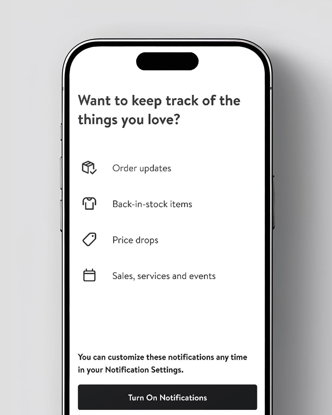 Phone showing Nordstrom app notification options. 