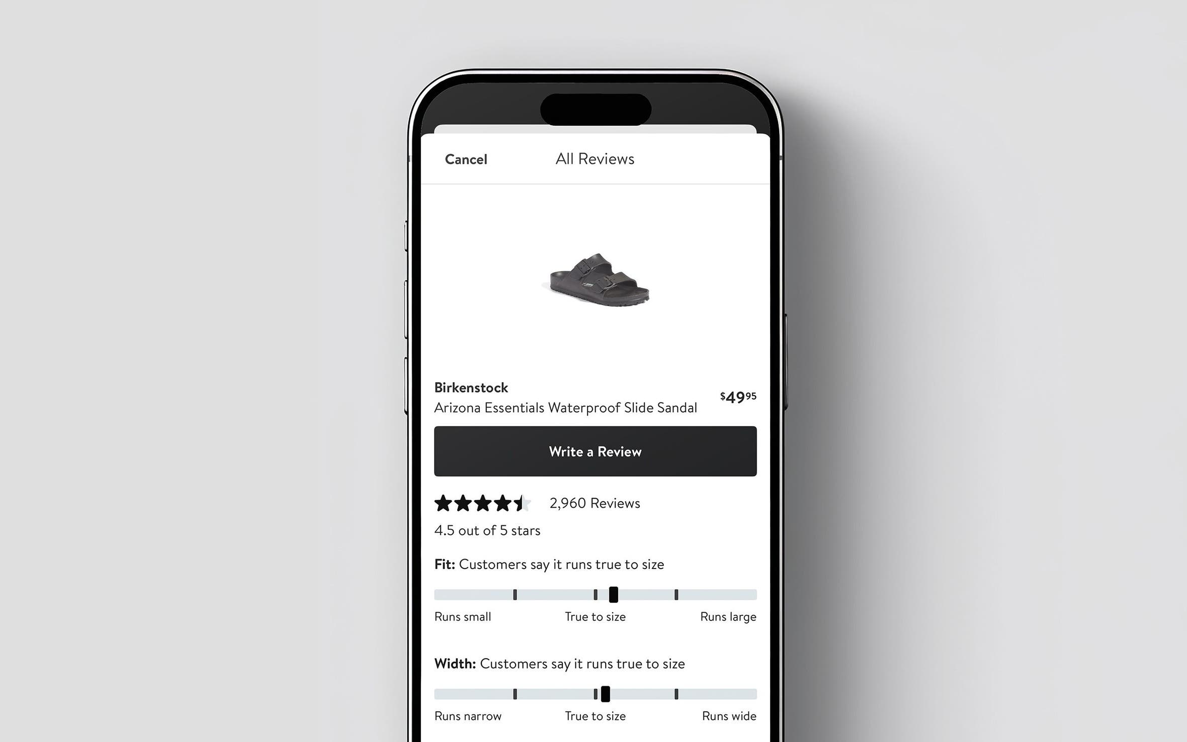 Phone showing customer reviews for a product on the Nordstrom app. 