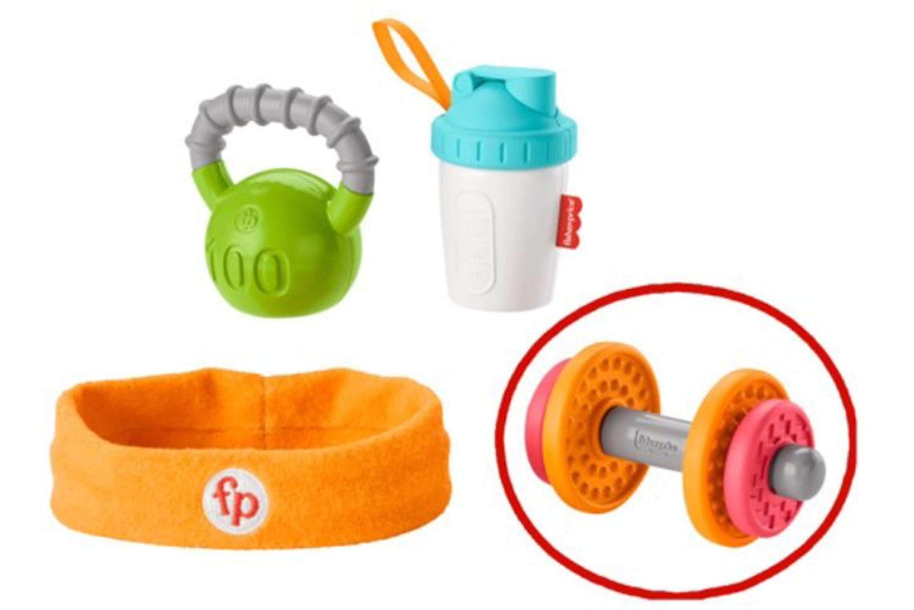 Fisher-Price, Inc. dumbbell toy sold with Fisher-Price® Baby Biceps Gift Set