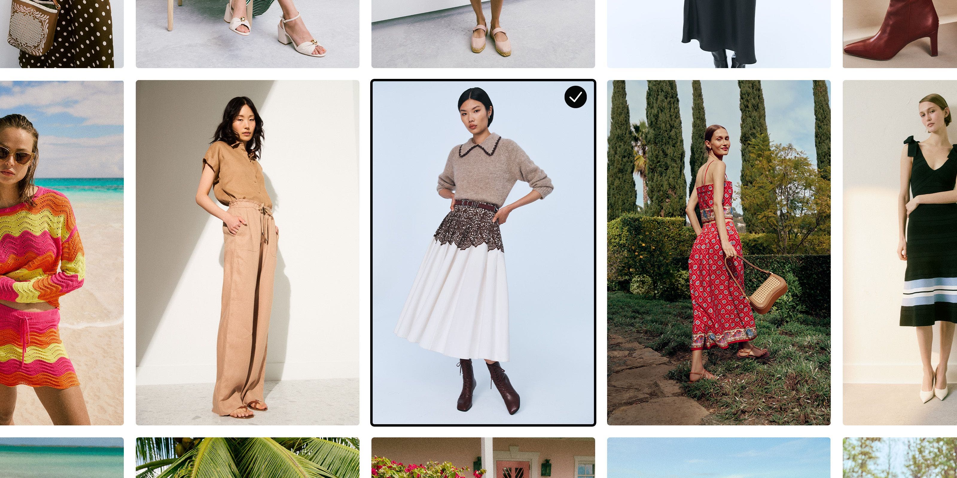 A selection of women wearing outfits to choose for a style quiz.