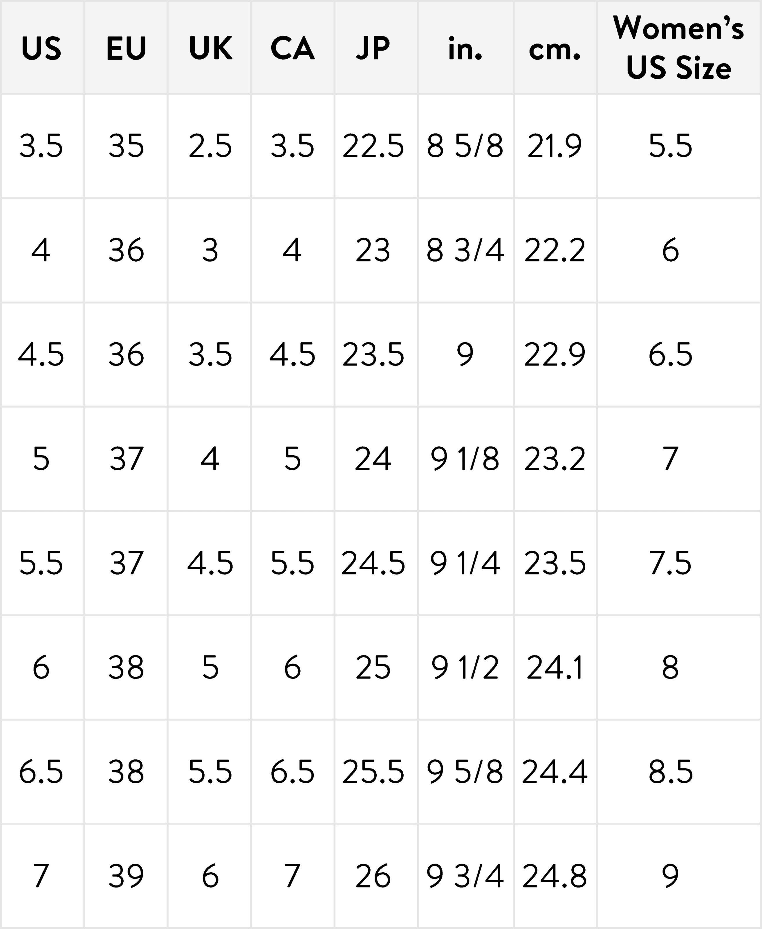 infant nike shoe size chart