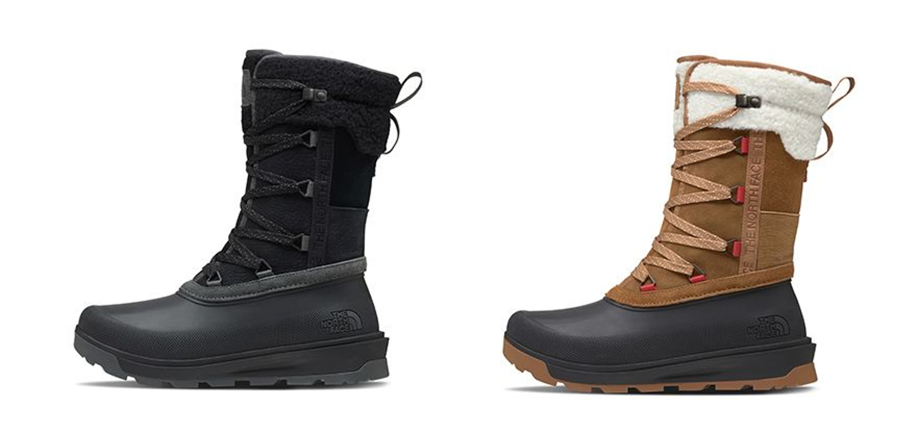 The North Face Women
s Shellista V Mid Waterproof Boots in tan (Style No. NF0A8ADBHFQ) and black (Style No. NF0A8ADBKT0).
