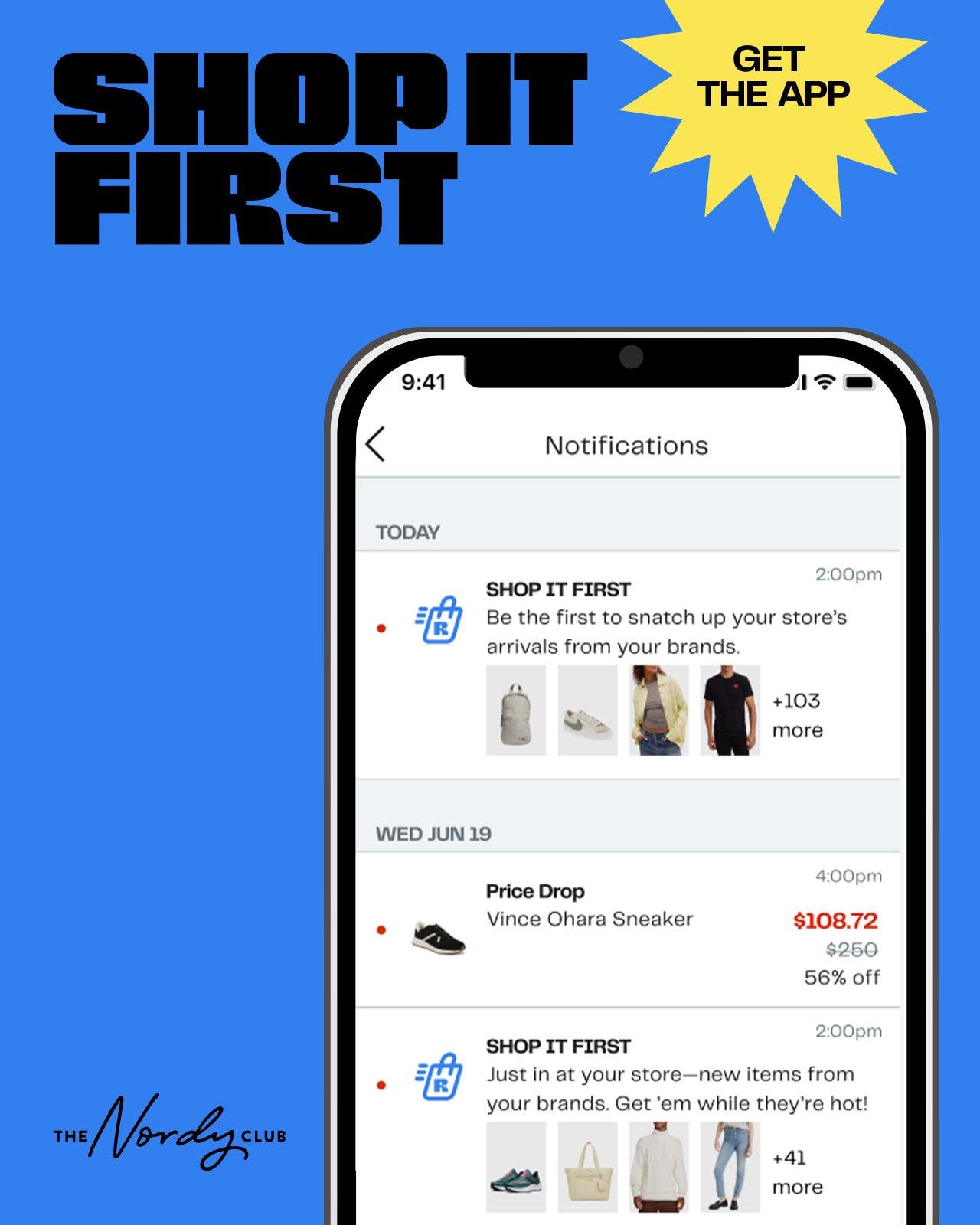 Shop it first. A phone with an image of the Nordstrom Rack app.