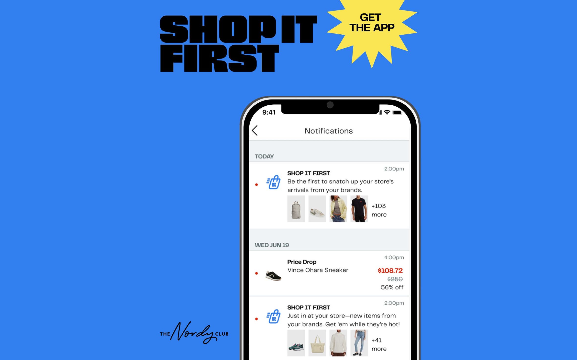Shop it first. A phone with an image of the Nordstrom Rack app.