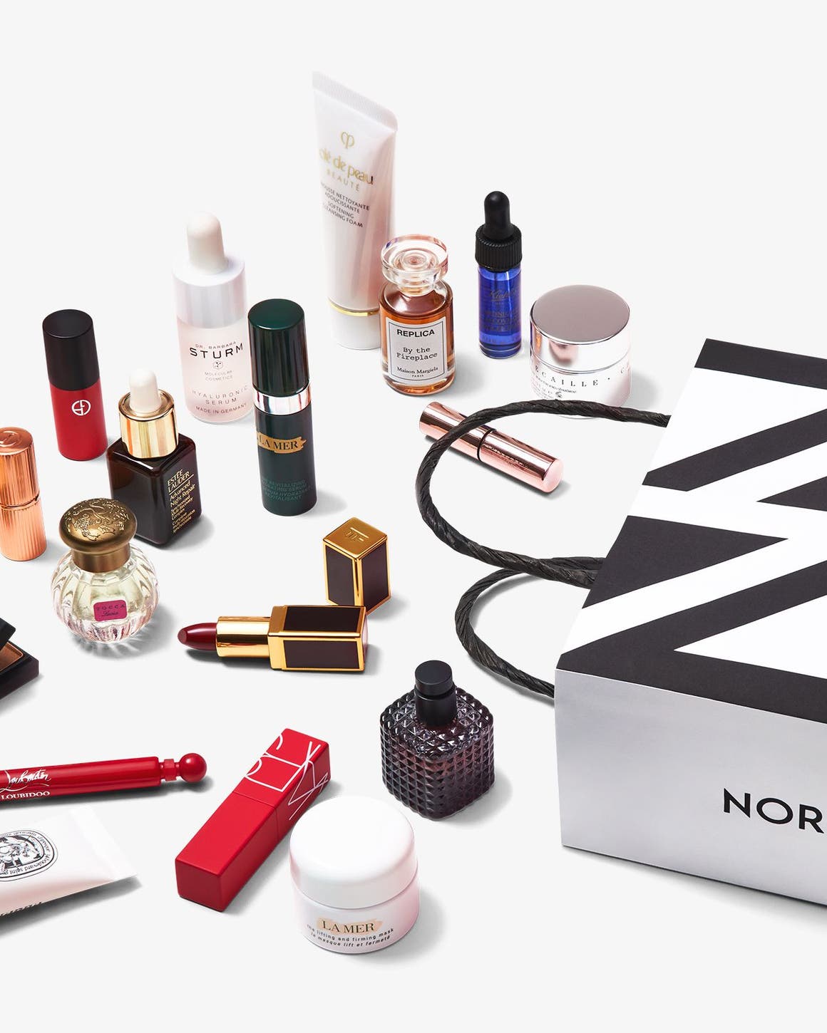 beauty products and shopping bag