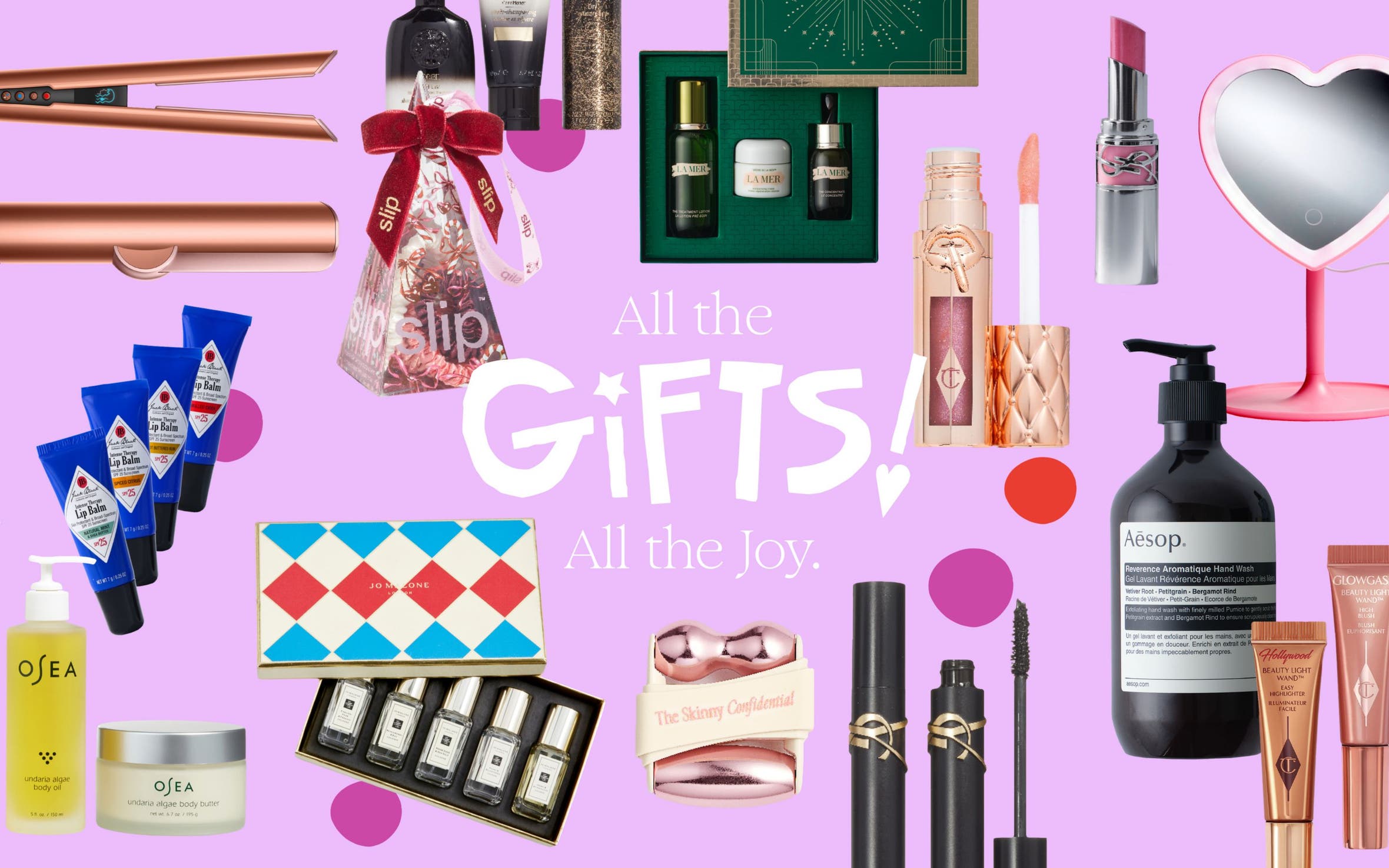 All the gifts! All the joy. An assortment of beauty gifts, including skin care, hair care and tools, makeup, fragrance and more.