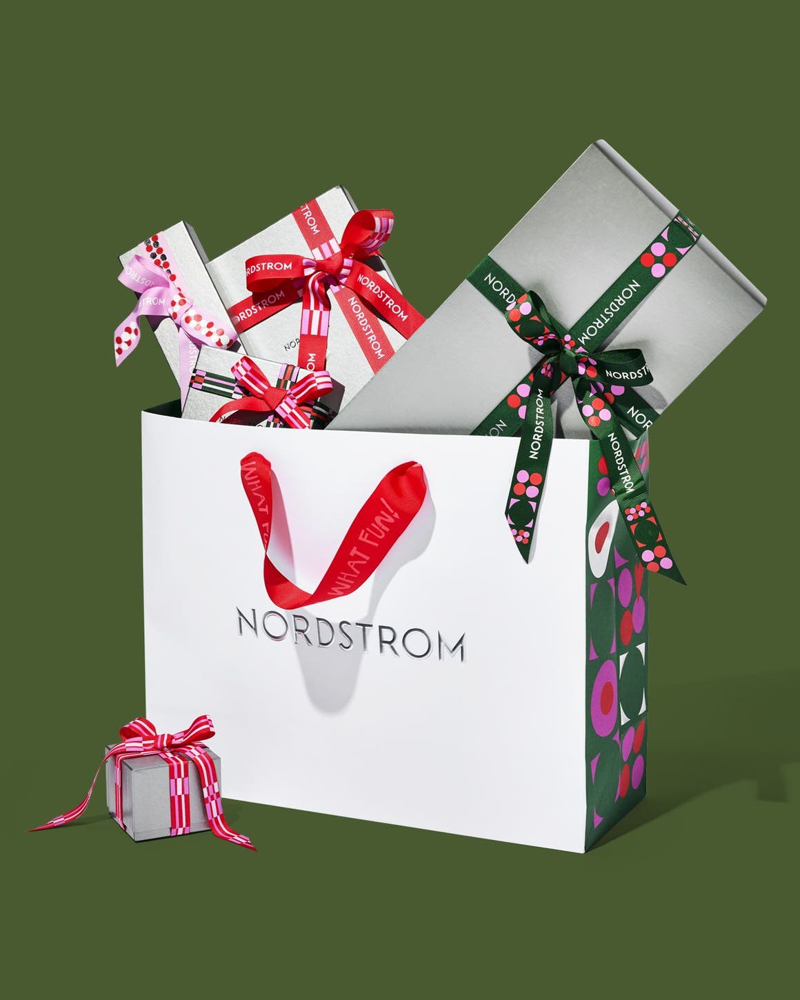 Nordstrom holiday gifting boxes and bag.