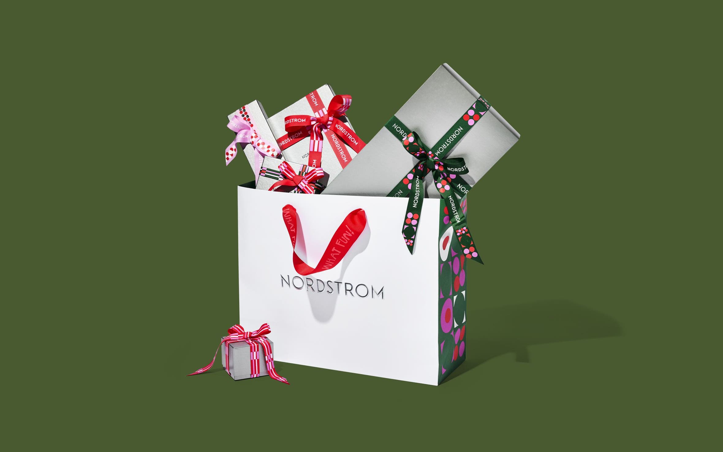 Nordstrom holiday gifting boxes and bag.