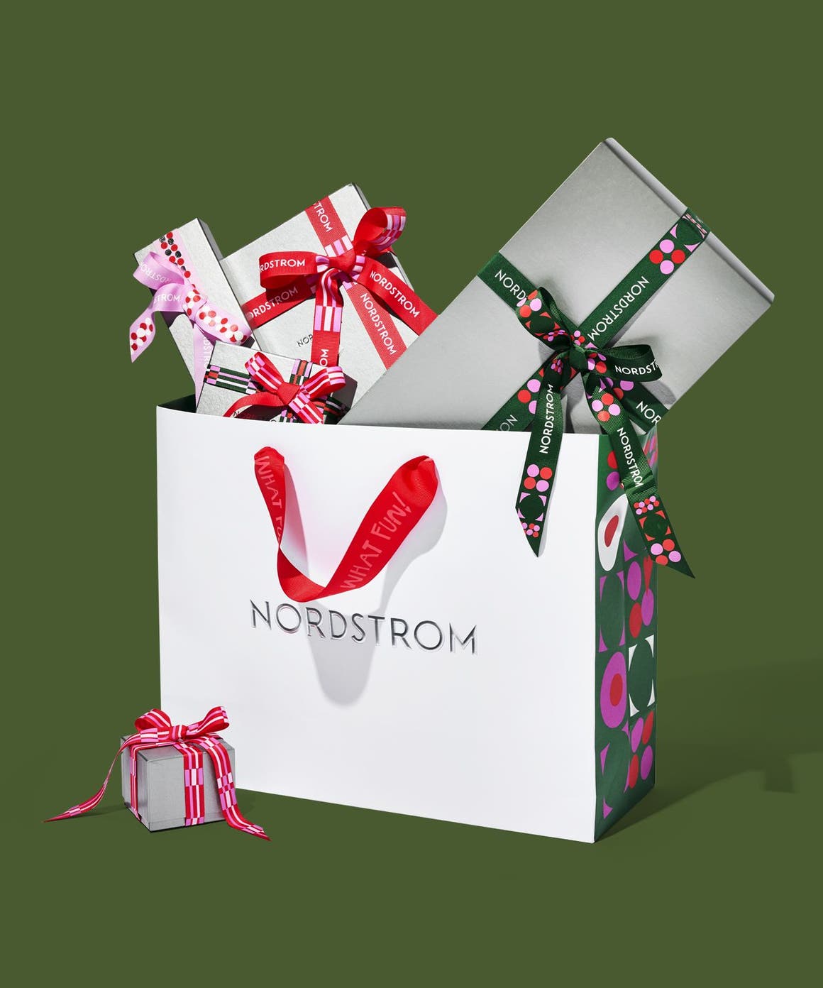 Nordstrom holiday gifting boxes and bag.