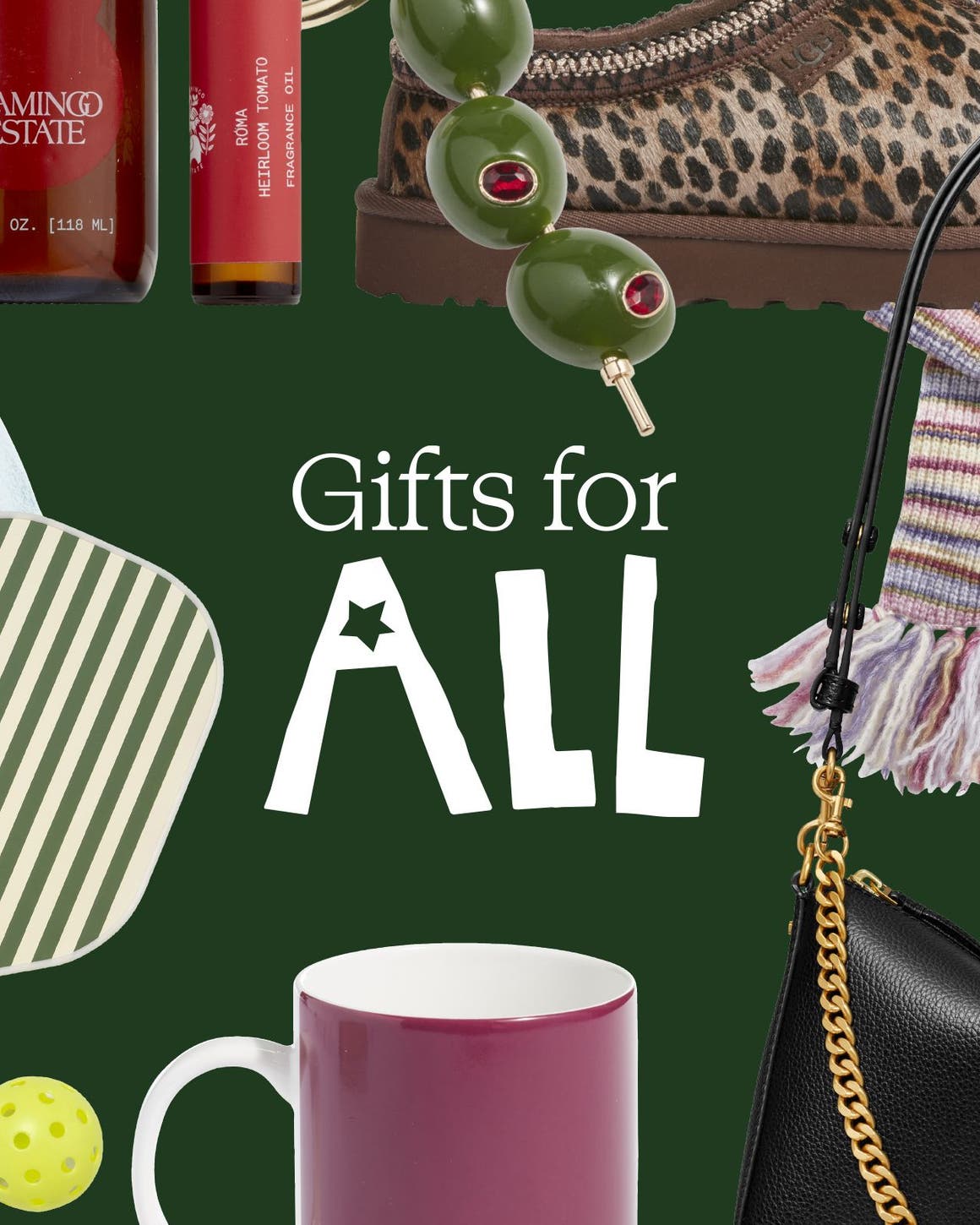 Gifts for all: an assortment of holiday gifts including slippers, socks, accessories and home goods.